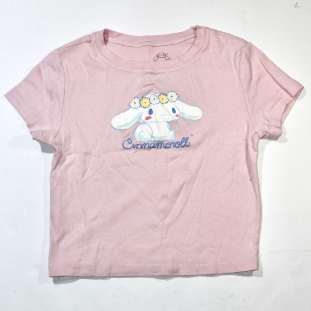 Sanrio Girls Cinnamoroll Pink Short-Sleeve Tee with Daisy Crown